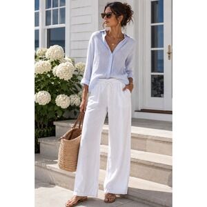 Old Navy White Linen Blend Wide Leg Drawstring Pants XS Womens Summer Beach